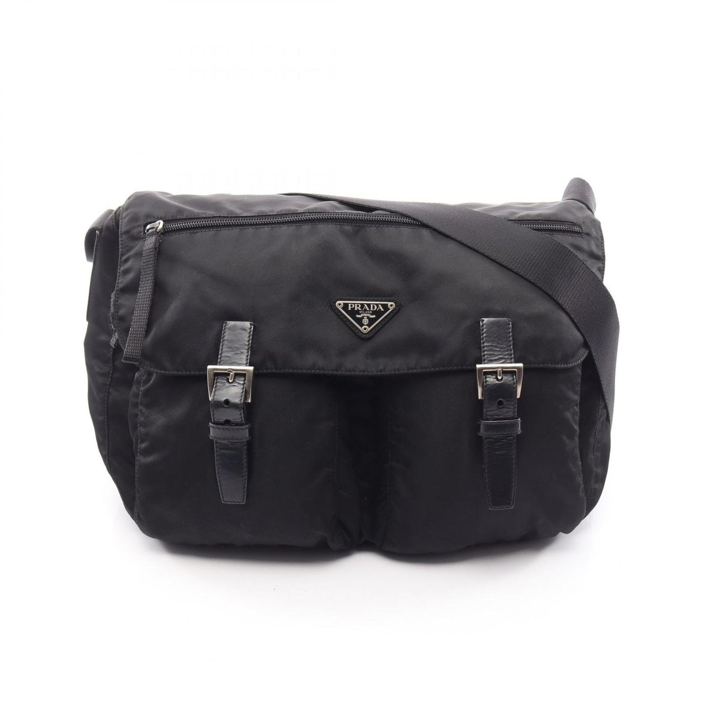 Prada Shoulder Bag Vela Black Nylon Leather Triangle Logo