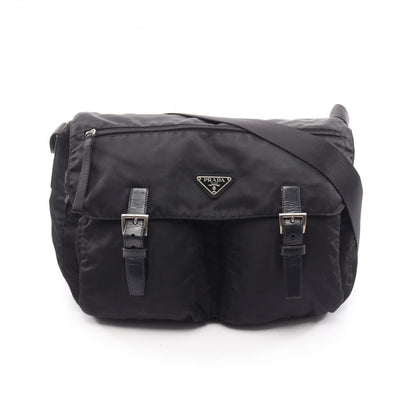 Prada Shoulder Bag Vela Black Nylon Leather Triangle Logo