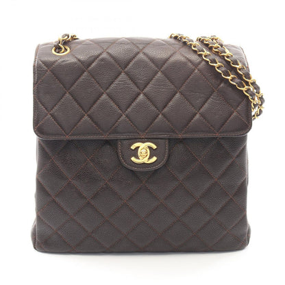 Chanel Shoulder Bag Quilted Face Brown Caviar Leather Double Chain