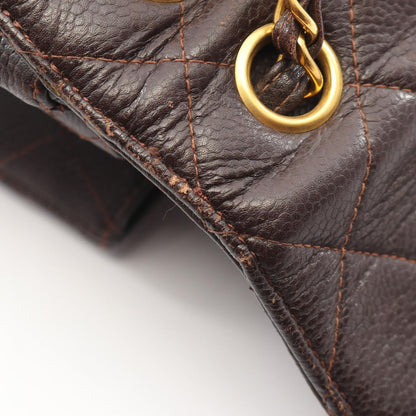 Chanel Shoulder Bag Quilted Face Brown Caviar Leather Double Chain — view 8
