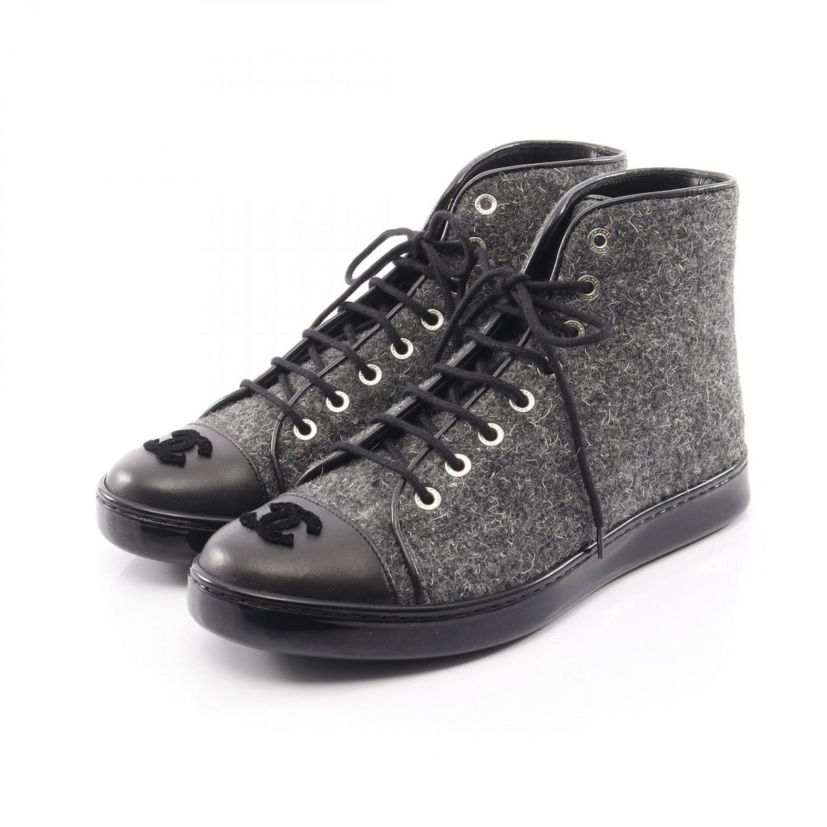 Chanel Sneakers CC Logo Fabric Leather CC Tweed High