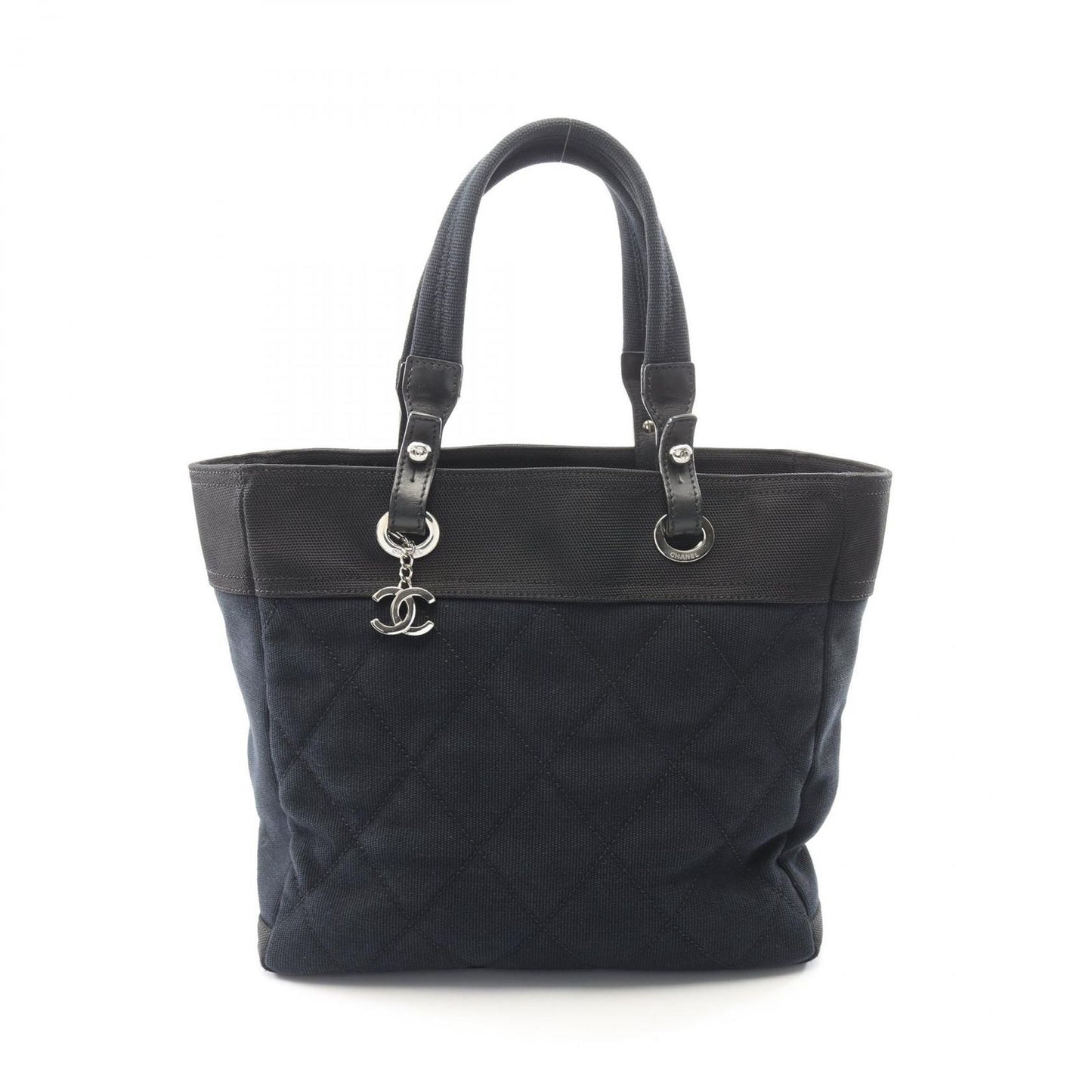 Chanel Tote Bag Paris Biarritz MM Black Canvas Leather MM
