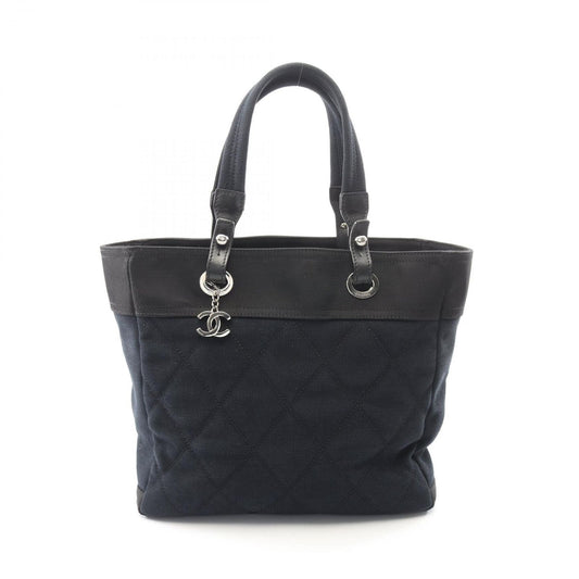 Chanel Tote Bag Paris Biarritz MM Black Canvas Leather MM