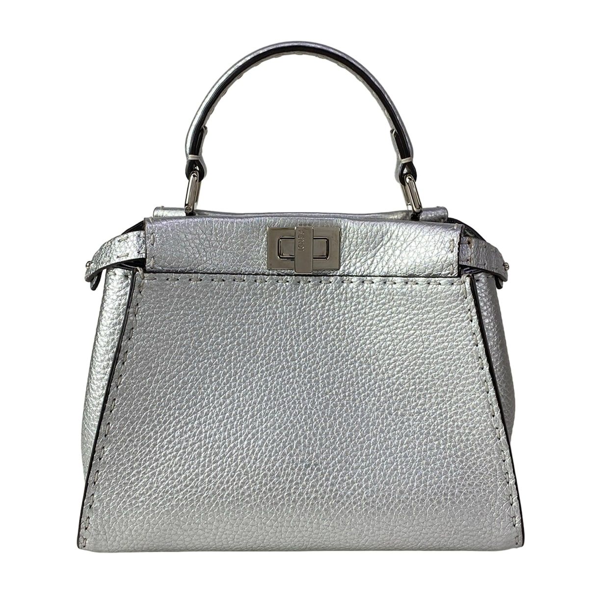 Fendi Handbag Peekaboo Iconic Small Selleria Silver Leather — view 3