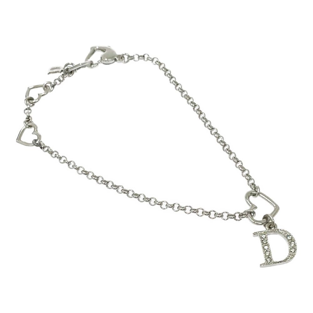 Dior Metal Rhinestone D Logo Heart Cut Silver Bracelet — view 2