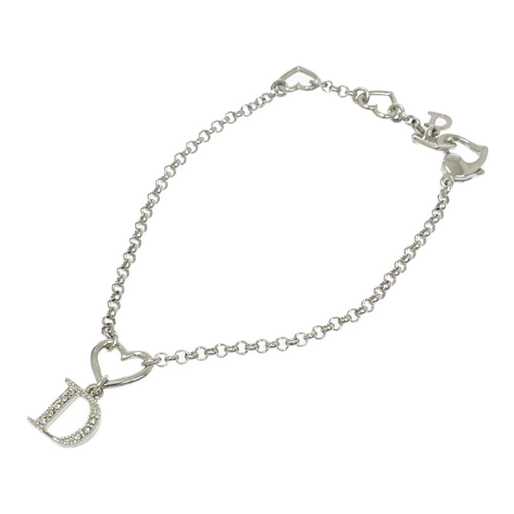 Dior Metal Rhinestone D Logo Heart Cut Silver Bracelet