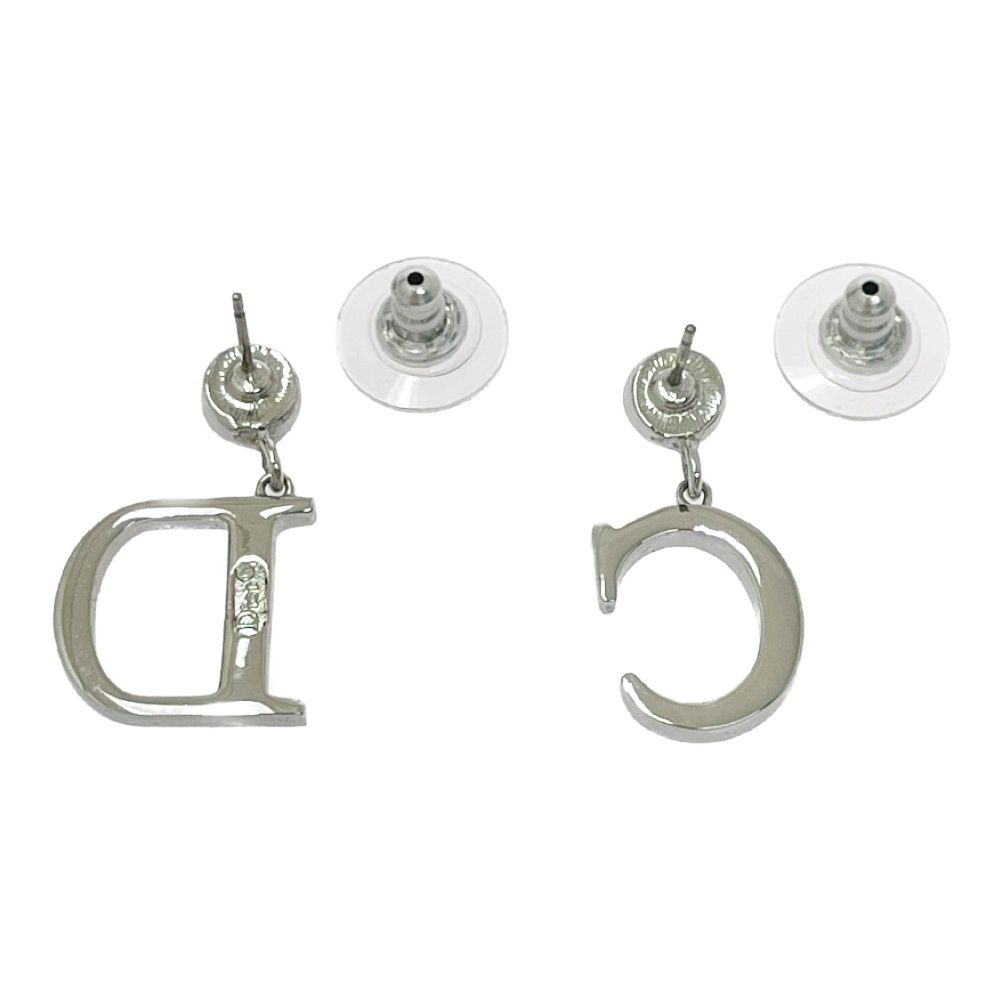 Dior Metal Rhinestone CD Logo Earrings Silver — view 5