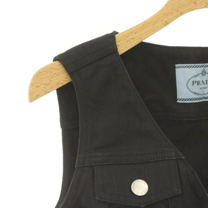 Prada Year Denim Cropped Vest V Neck Open Front Triangle Plate Logo Stretch — view 4