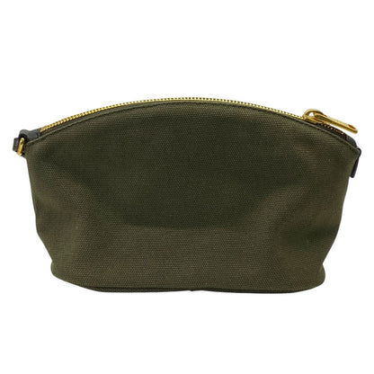 Prada Wristlet Pouch Triangle Logo Makeup Container Canvas Khaki Gold Lightweigh — view 2