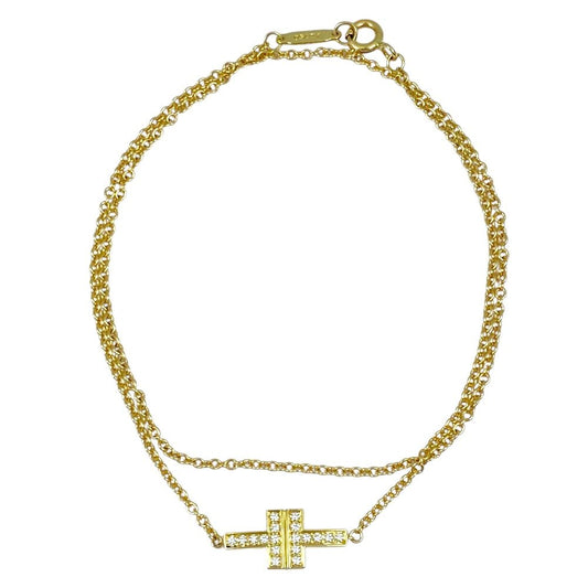 Tiffany & Co T Two Double Chain Accessory 18K Diamond Yellow Gold Bracelet
