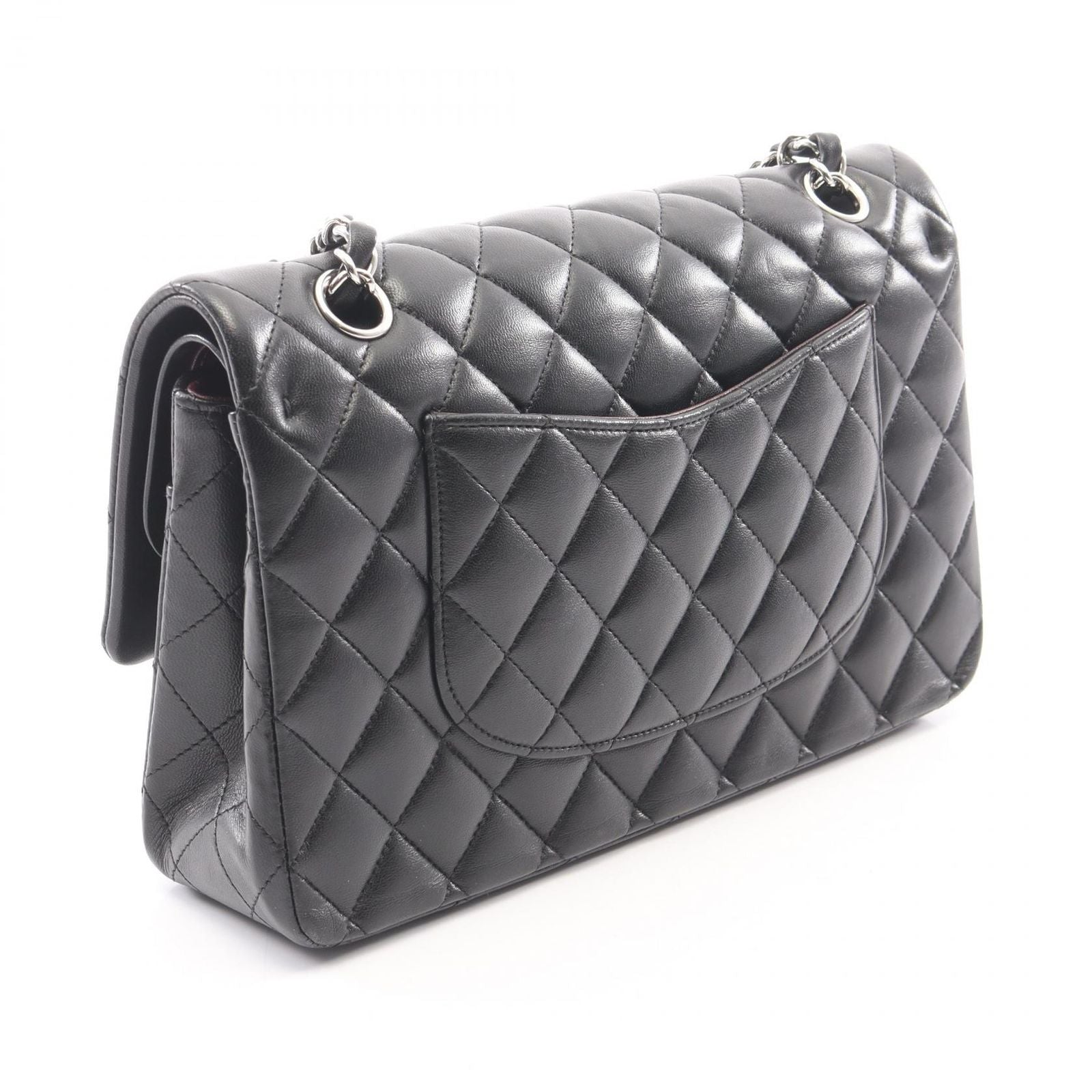 Chanel Shoulder Bag Quilted Double Flap Black Lambskin Chain — view 2