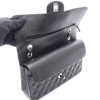 Chanel Shoulder Bag Quilted Double Flap Black Caviar Leather Chain — view 8