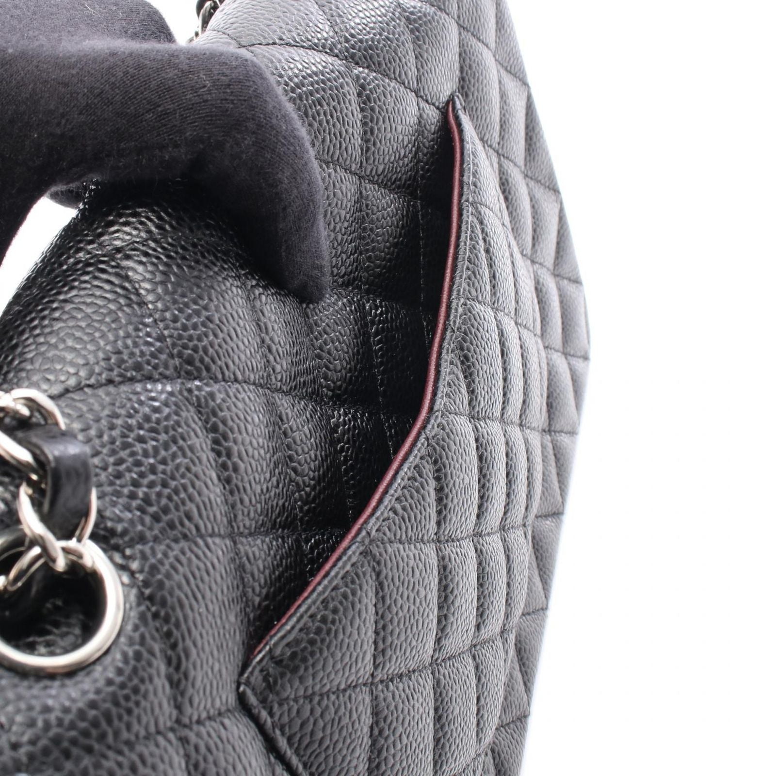 Chanel Shoulder Bag Quilted Double Flap Black Caviar Leather Chain — view 6