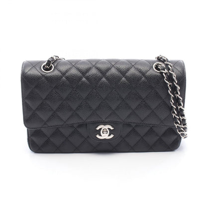 Chanel Shoulder Bag Quilted Double Flap Black Caviar Leather Chain