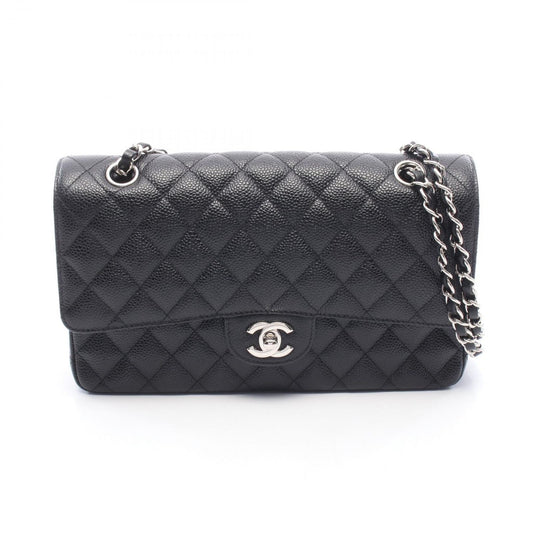 Chanel Shoulder Bag Quilted Double Flap Black Caviar Leather Chain