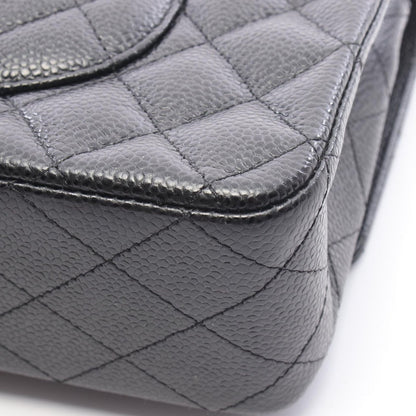 Chanel Shoulder Bag Quilted Double Flap Black Caviar Leather Chain — view 7