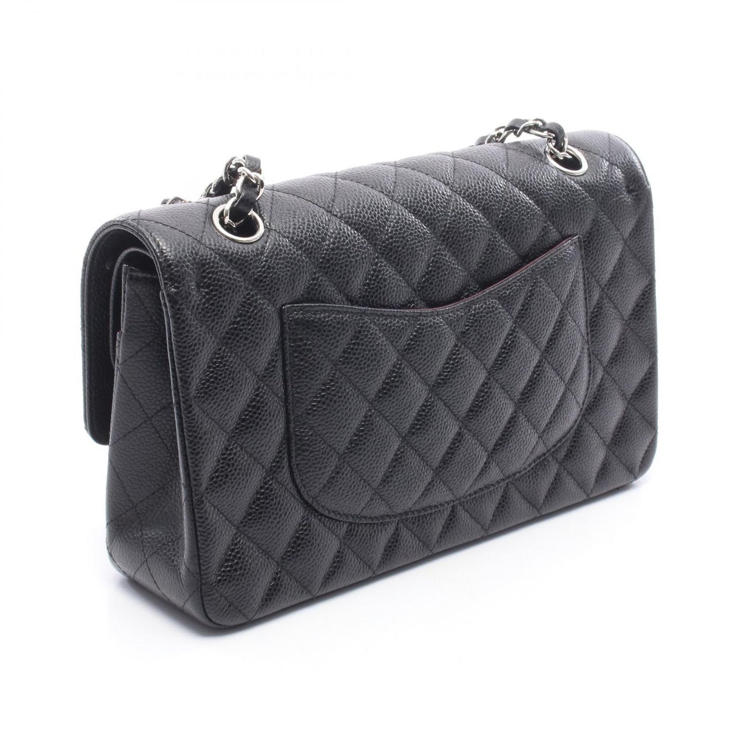 Chanel Shoulder Bag Quilted Double Flap Black Caviar Leather Chain — view 2