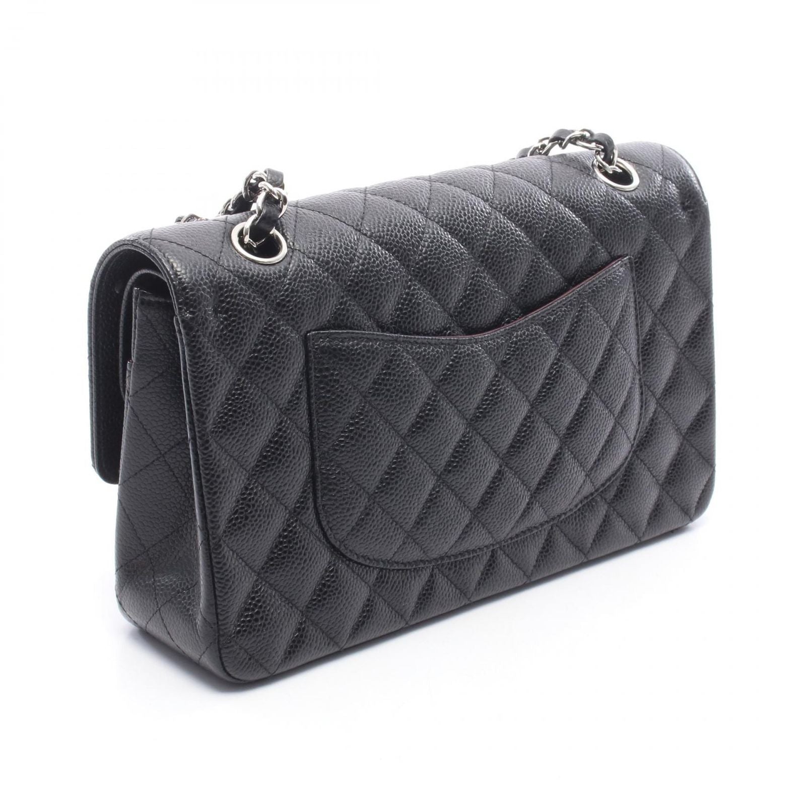 Chanel Shoulder Bag Quilted Double Flap Black Caviar Leather Chain — view 2