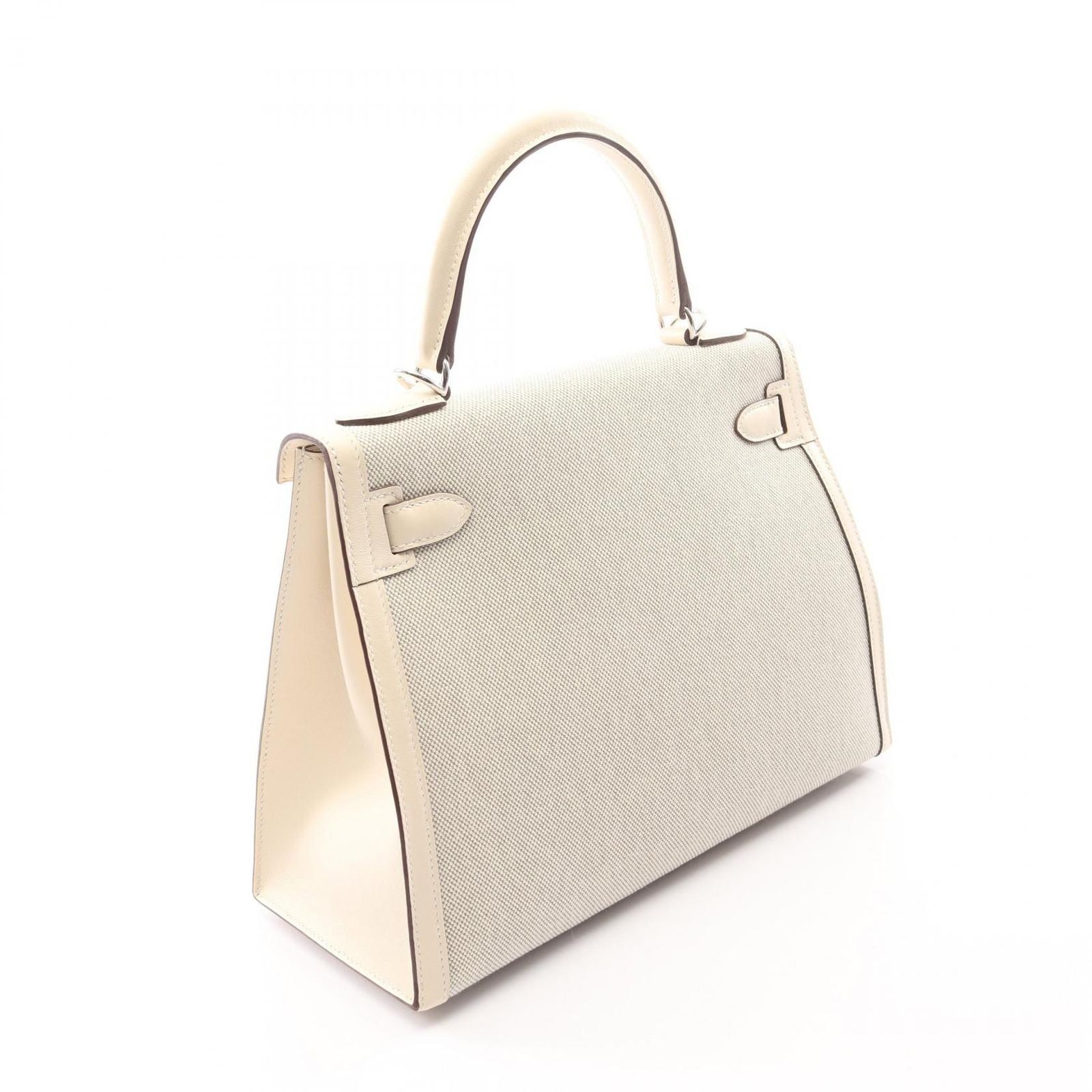 Hermes Kelly 28 Sellier 2-Way Ecru Nata Canvas Leather Handbag — view 2