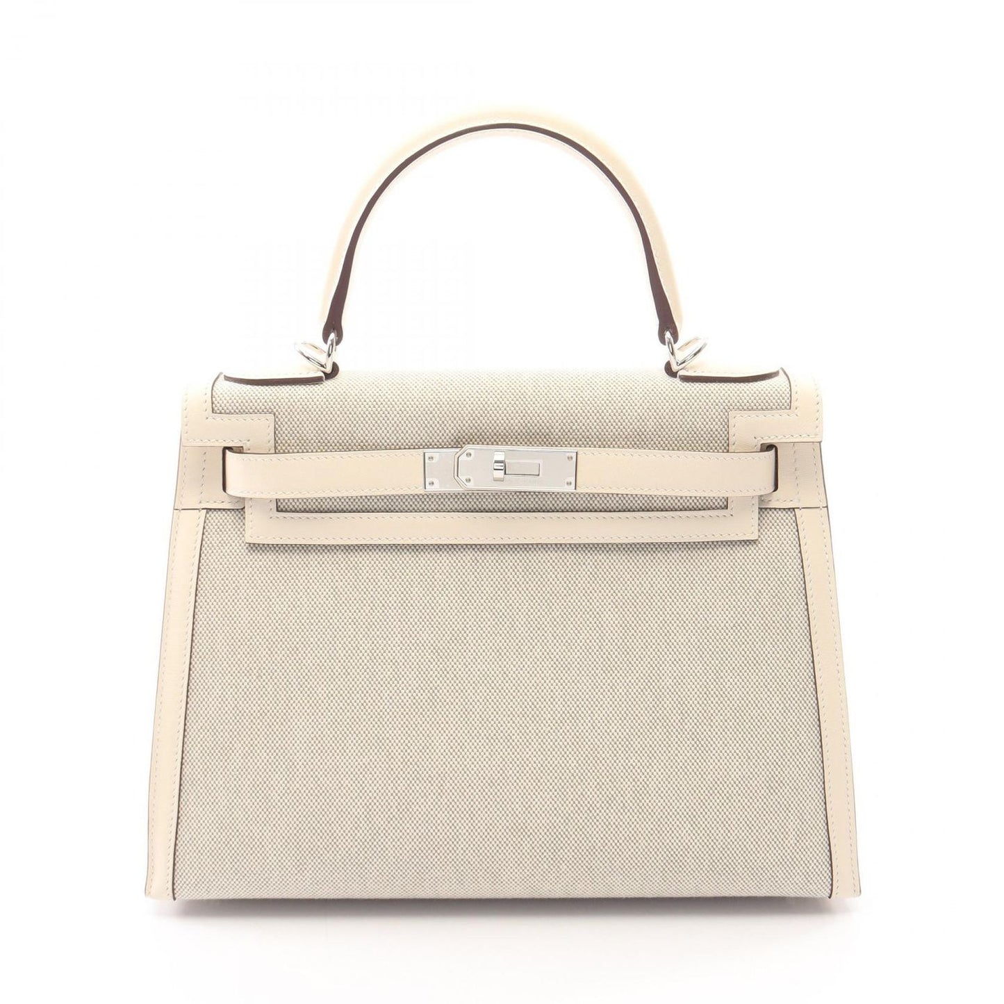 Hermes Kelly 28 Sellier 2-Way Ecru Nata Canvas Leather Handbag