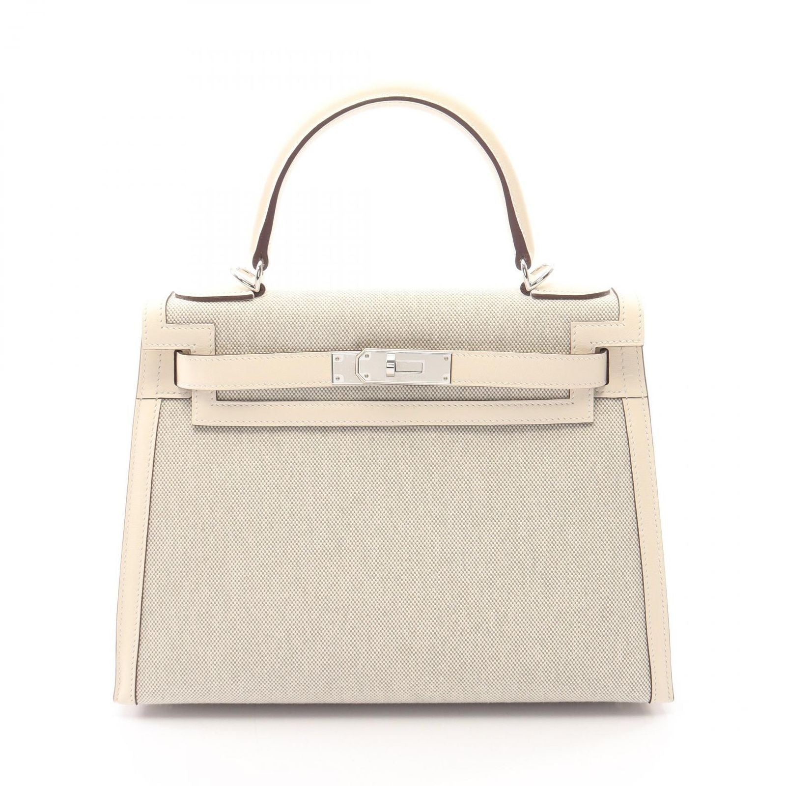 Hermes Kelly 28 Sellier 2-Way Ecru Nata Canvas Leather Handbag
