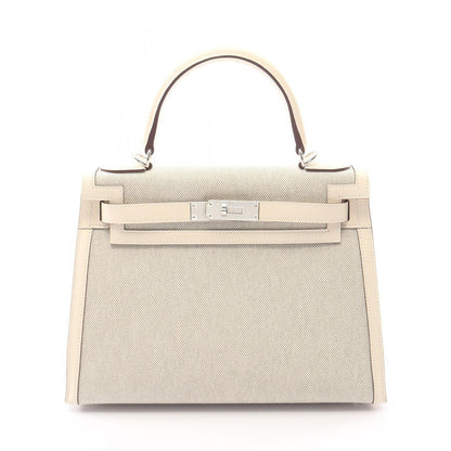 Hermes Kelly 28 Sellier 2-Way Ecru Nata Canvas Leather Handbag