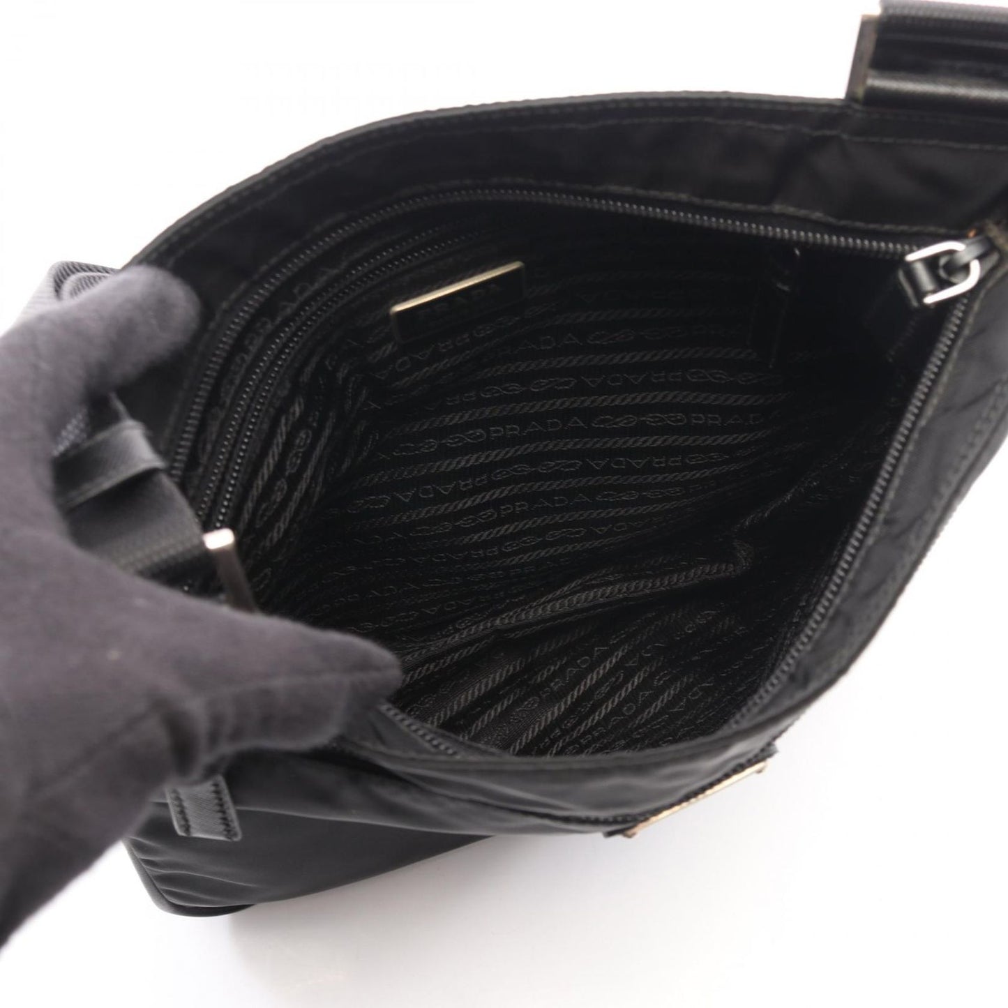 Prada Shoulder Bag Tessuto Saffiano Black Nylon Leather Triangle Logo — view 3