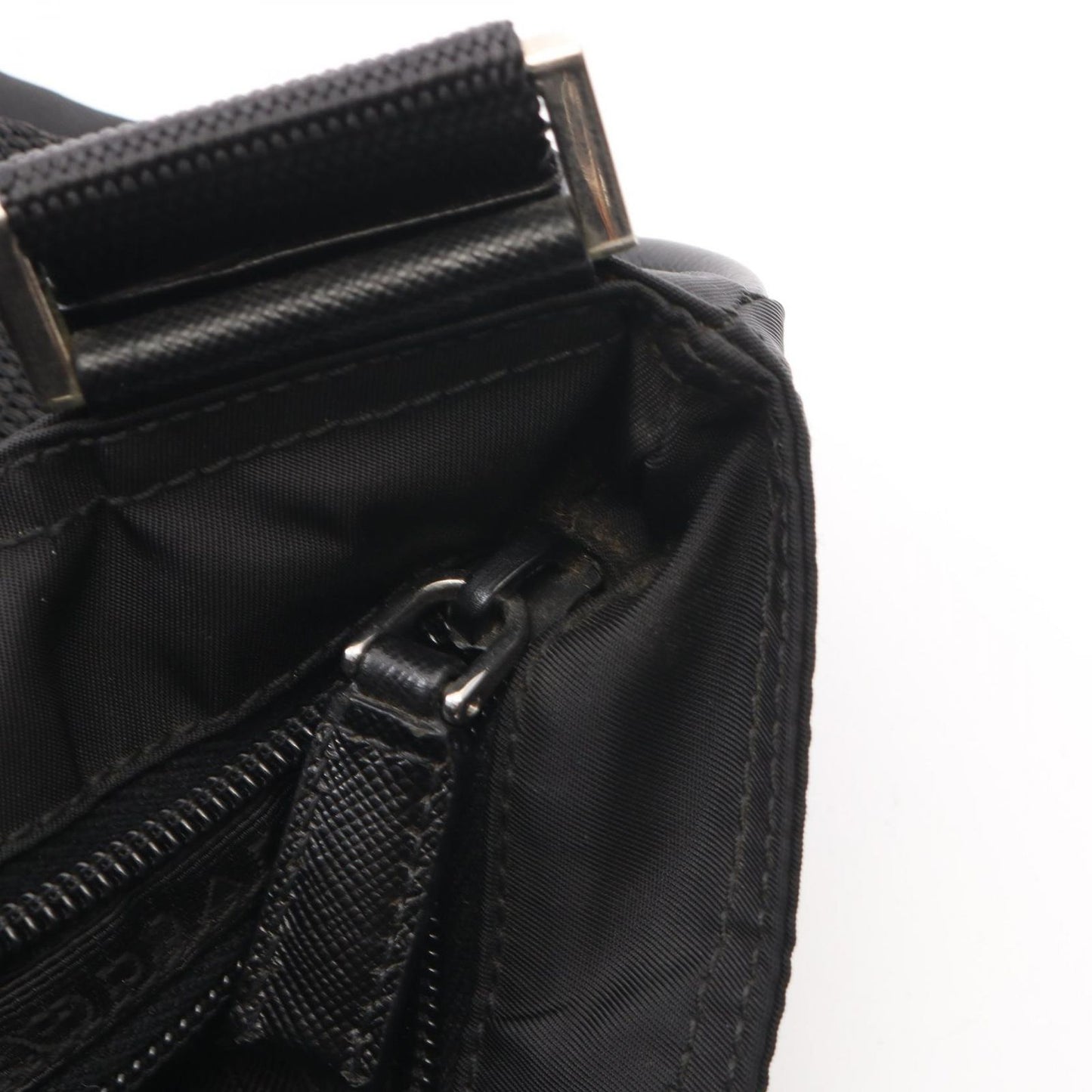 Prada Shoulder Bag Tessuto Saffiano Black Nylon Leather Triangle Logo — view 5