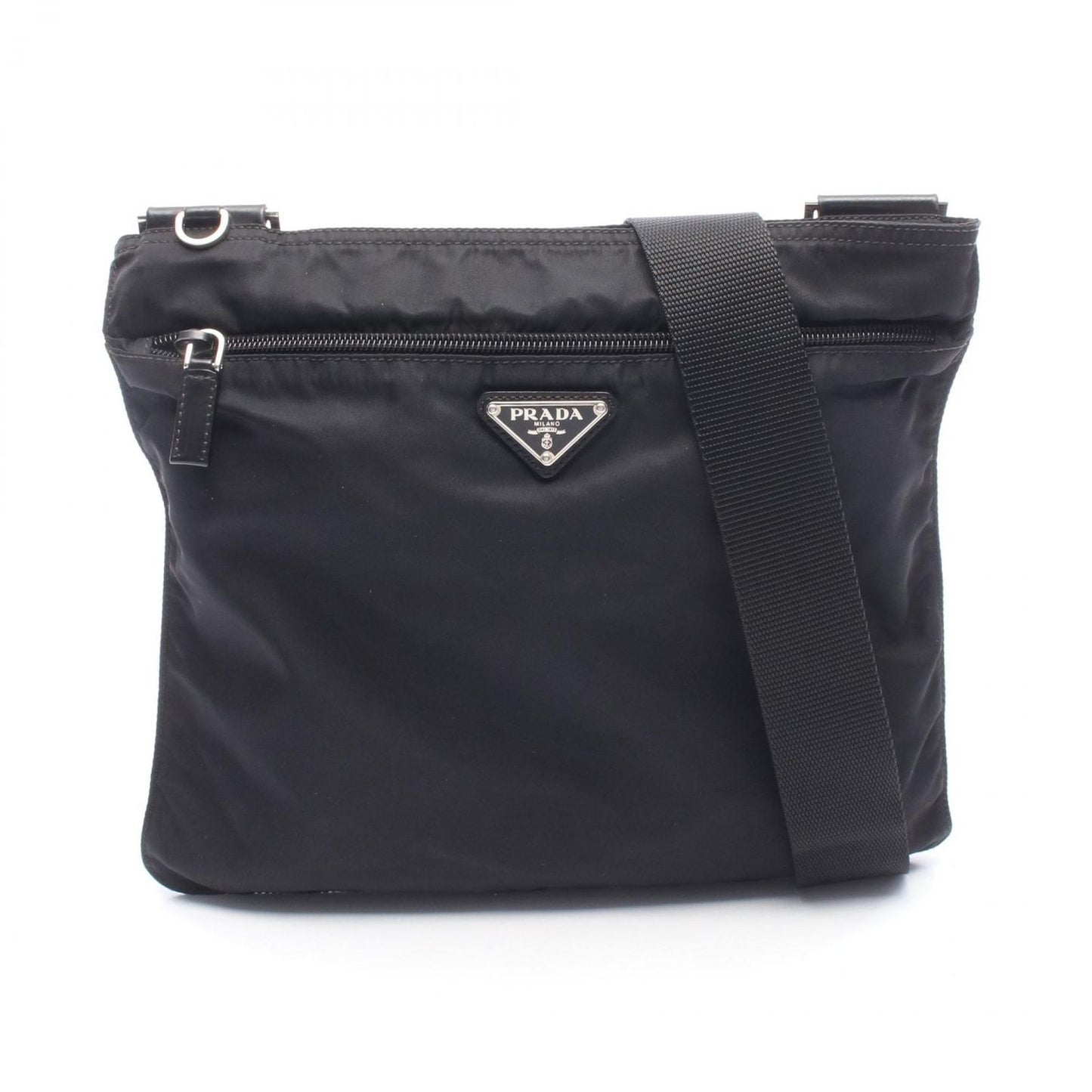 Prada Shoulder Bag Black Nylon Leather Triangle Logo