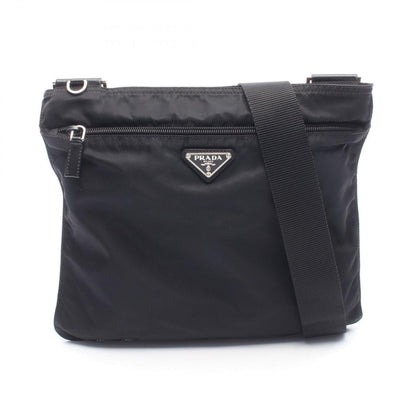 Prada Shoulder Bag Black Nylon Leather Triangle Logo