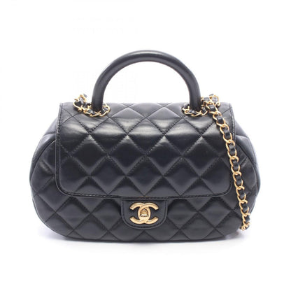 Chanel Shoulder Bag Quilted Top Handle Black Lambskin Top 2-Way Chain