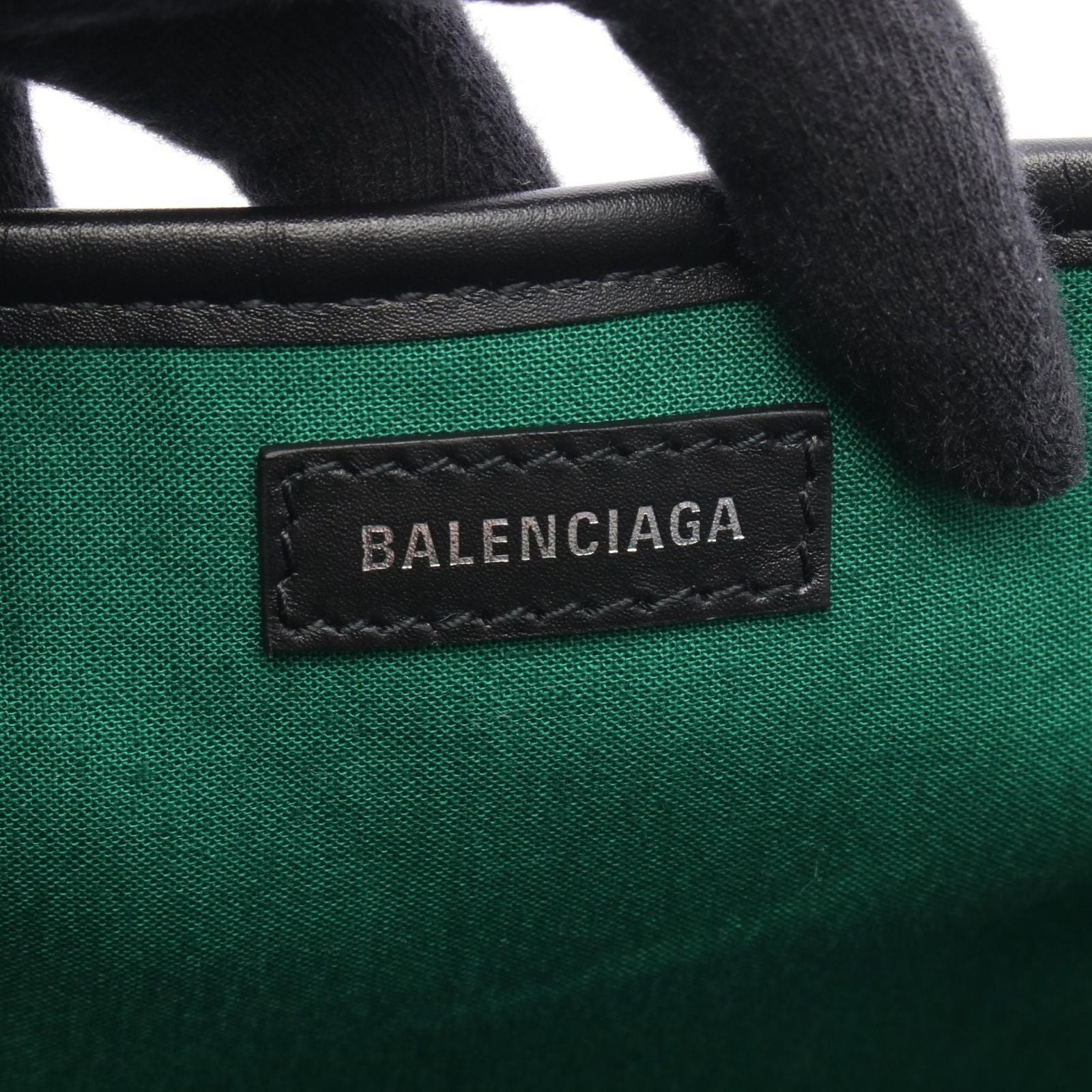 Balenciaga Tote Bag Navy Cabas S Check Black Plaid Wool Leather — view 4