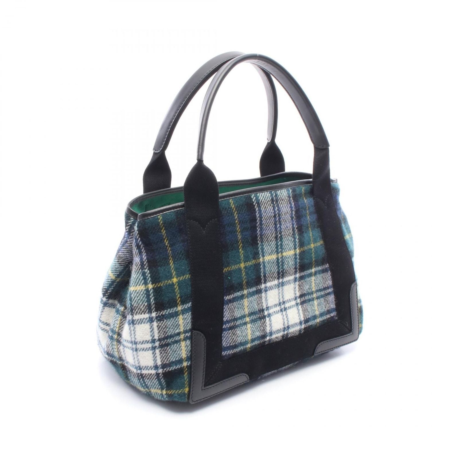 Balenciaga Tote Bag Navy Cabas S Check Black Plaid Wool Leather — view 2