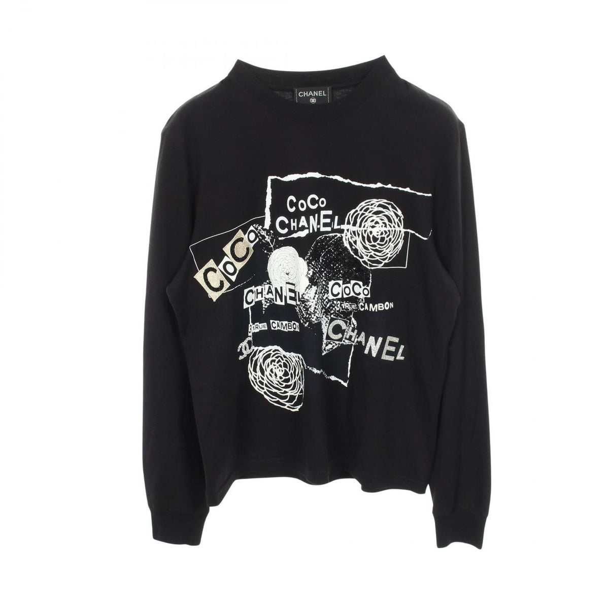 Chanel Long Sleeve T-Shirt CC Logo Camellia Sequin Cotton