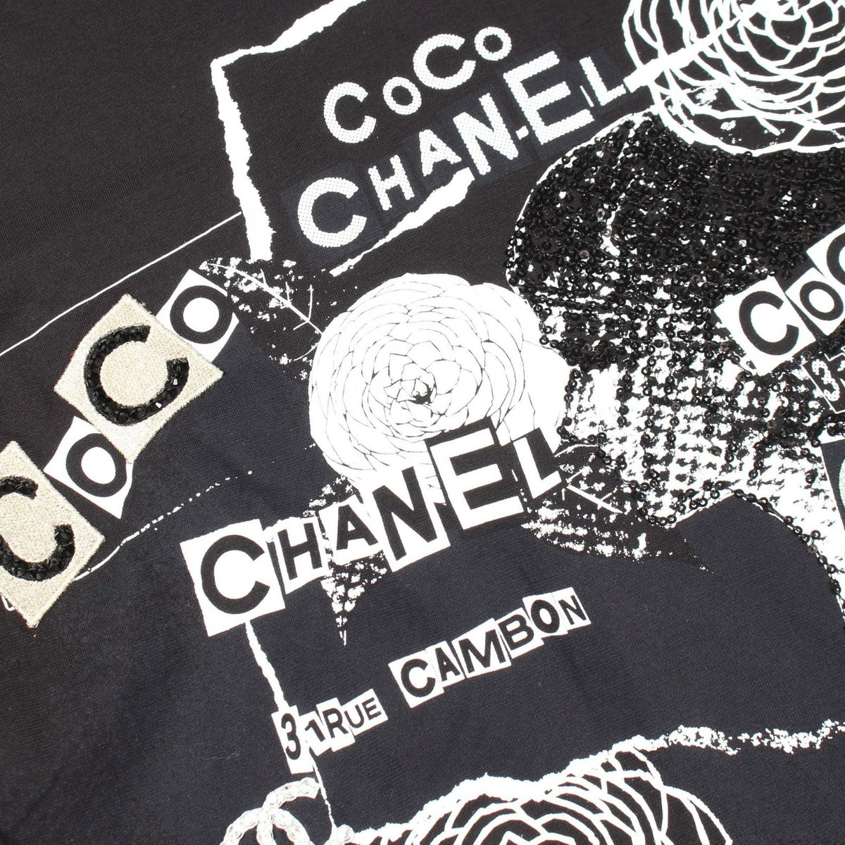 Chanel Long Sleeve T-Shirt CC Logo Camellia Sequin Cotton — view 7