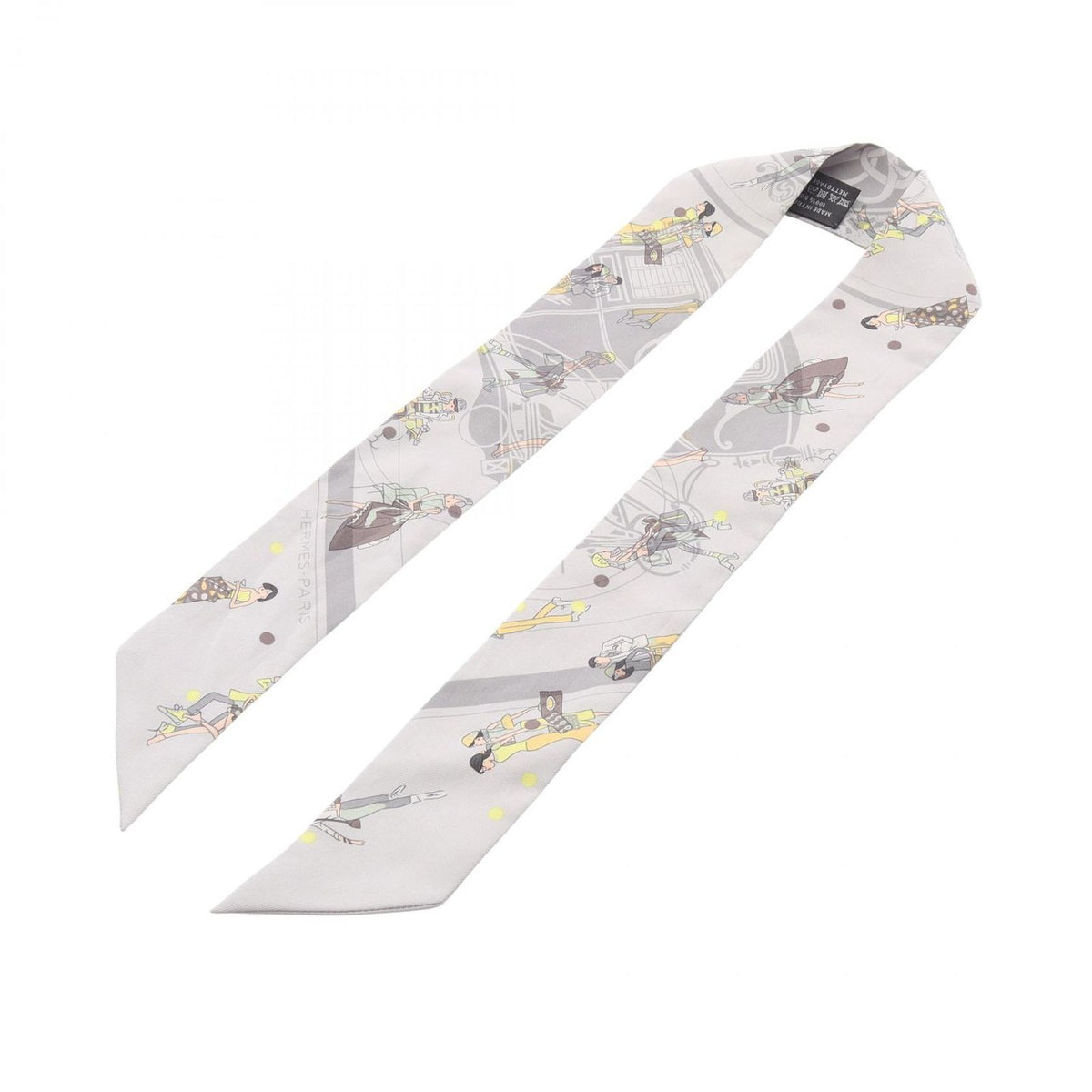 Hermes Scarf Twilly Ex Libris les Parisienne Ribbon Gray Silk — view 2