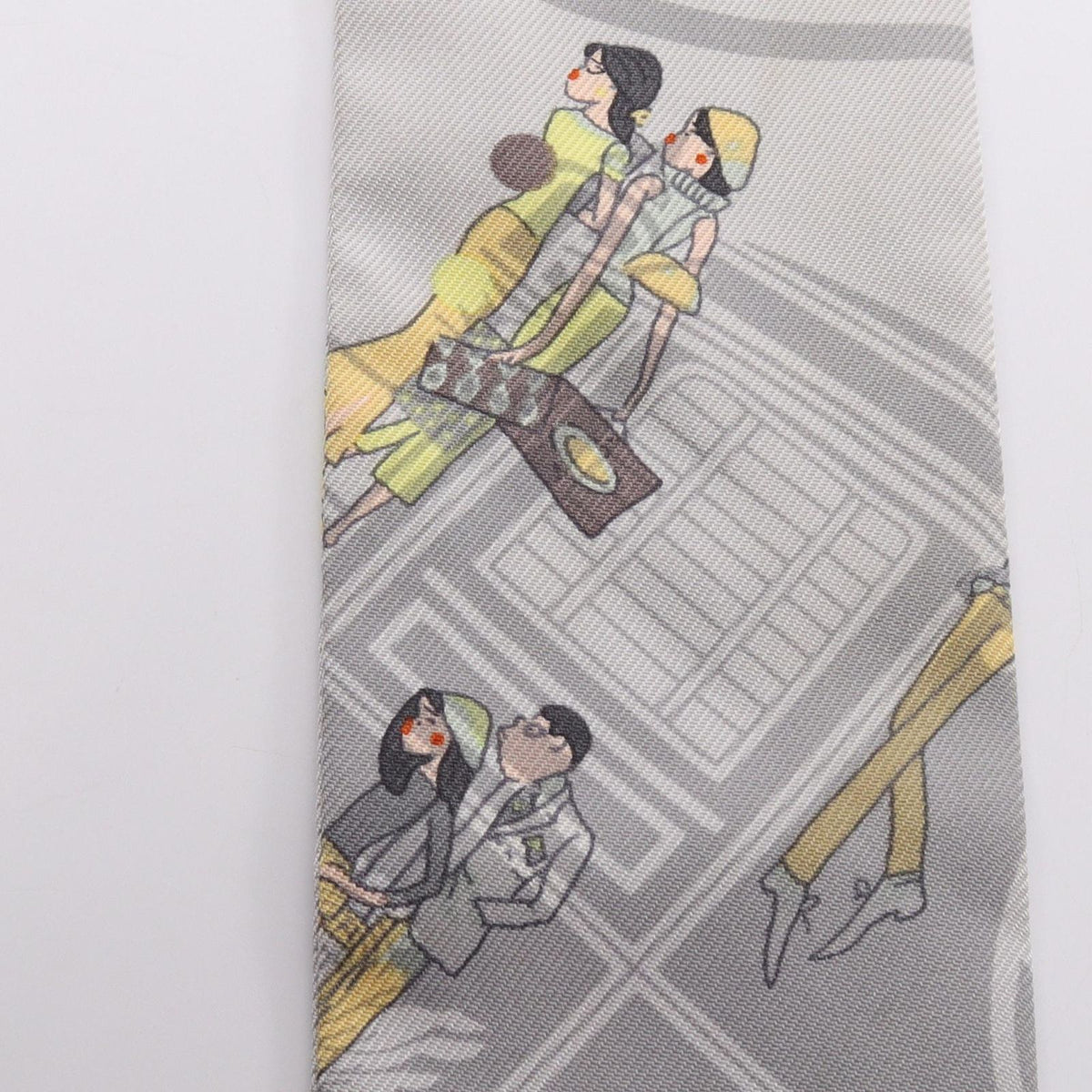 Hermes Scarf Twilly Ex Libris les Parisienne Ribbon Gray Silk — view 7