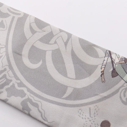 Hermes Scarf Twilly Ex Libris les Parisienne Ribbon Gray Silk — view 6