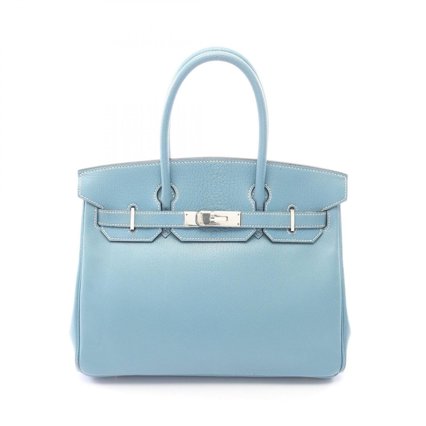 Hermes Birkin 30 Blue Jean Leather Handbag