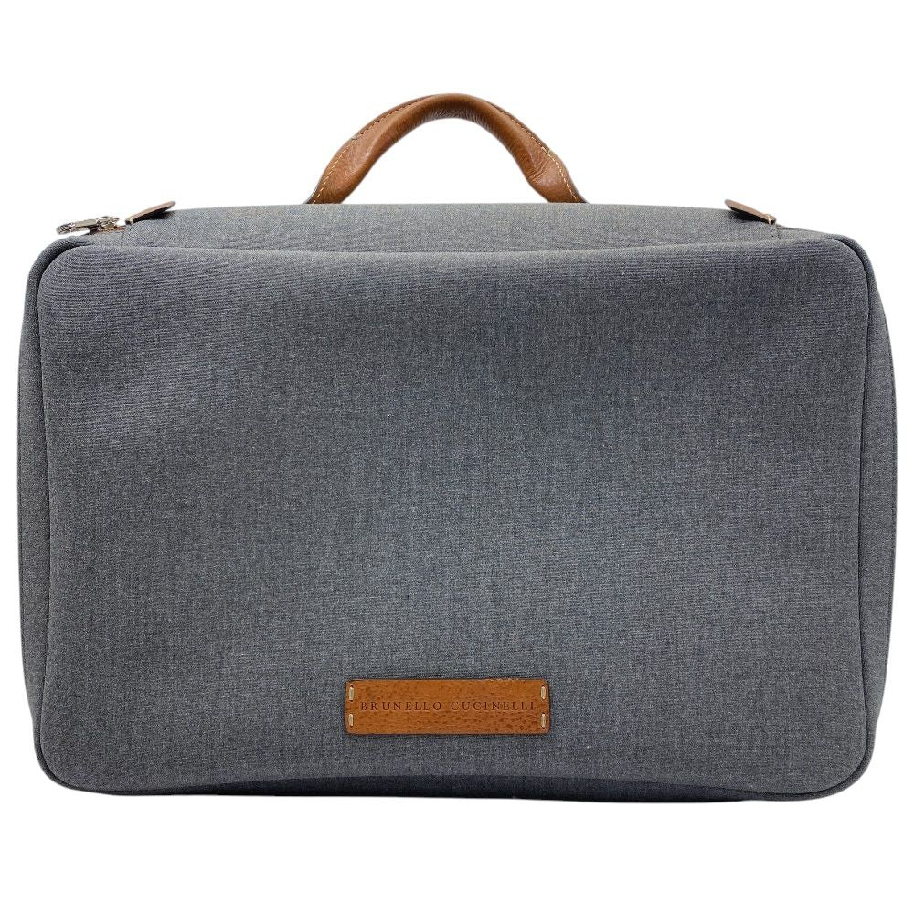 Brunello Cucinelli Handbag Second Travel Pouch Canvas Leather Gray Brown