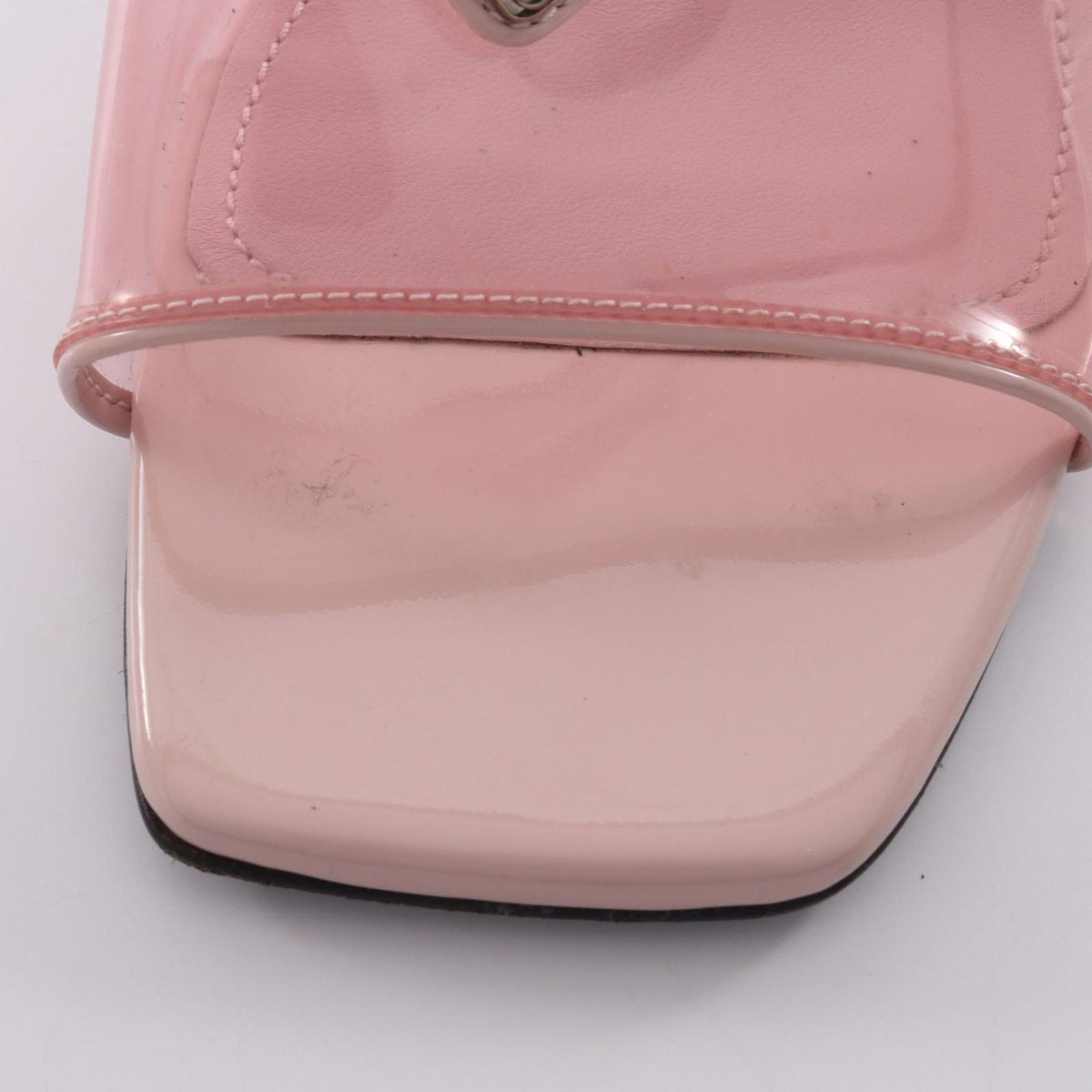 Prada Mules Triangle Plate Open Toe Canvas Patent — view 8