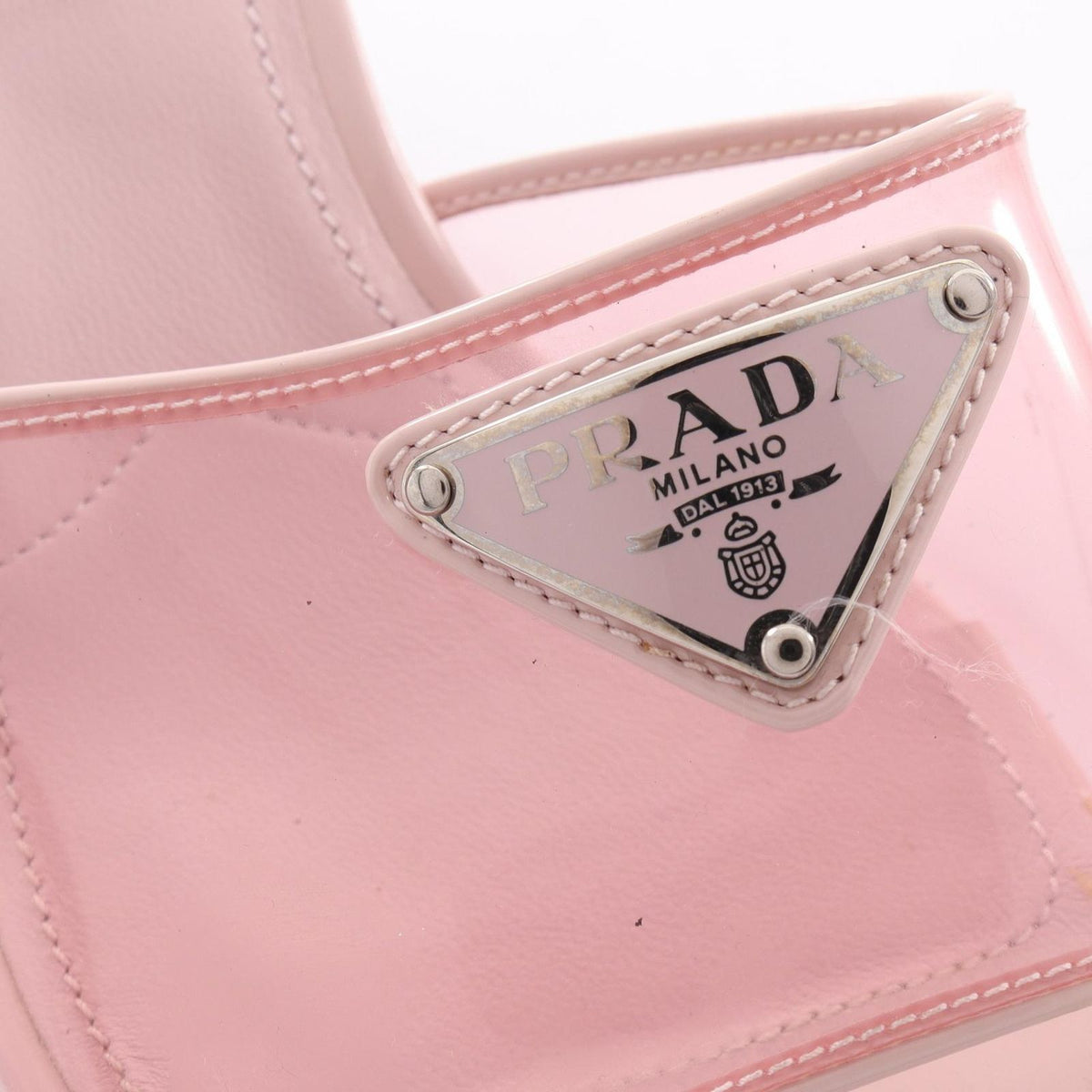 Prada Mules Triangle Plate Open Toe Canvas Patent — view 7