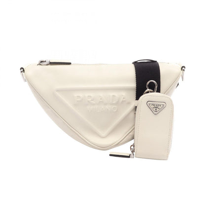 Prada Shoulder Bag Triangle White Black Leather