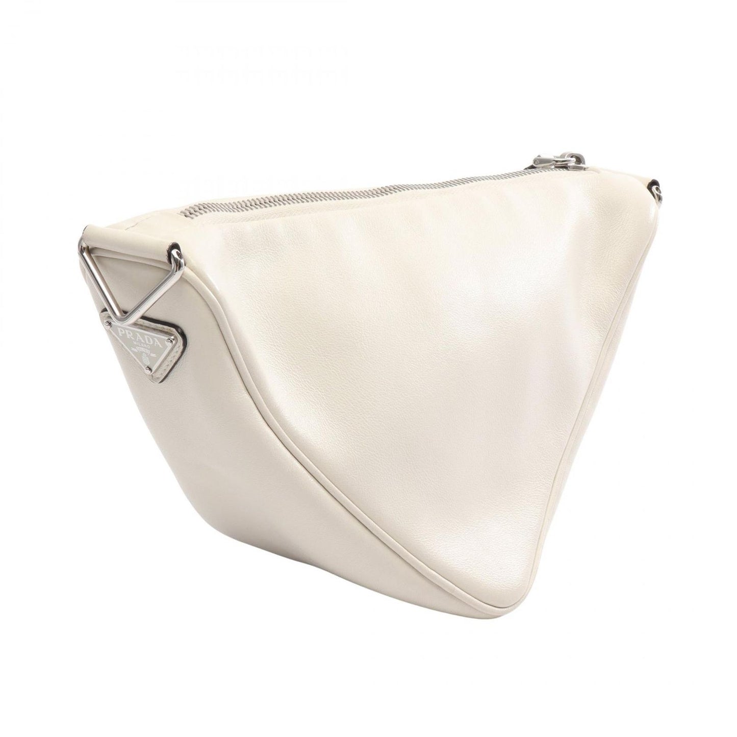 Prada Shoulder Bag Triangle White Black Leather — view 2