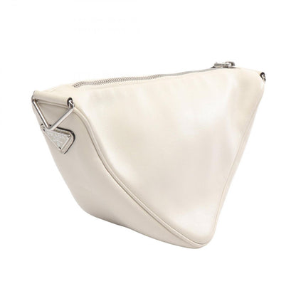 Prada Shoulder Bag Triangle White Black Leather — view 2