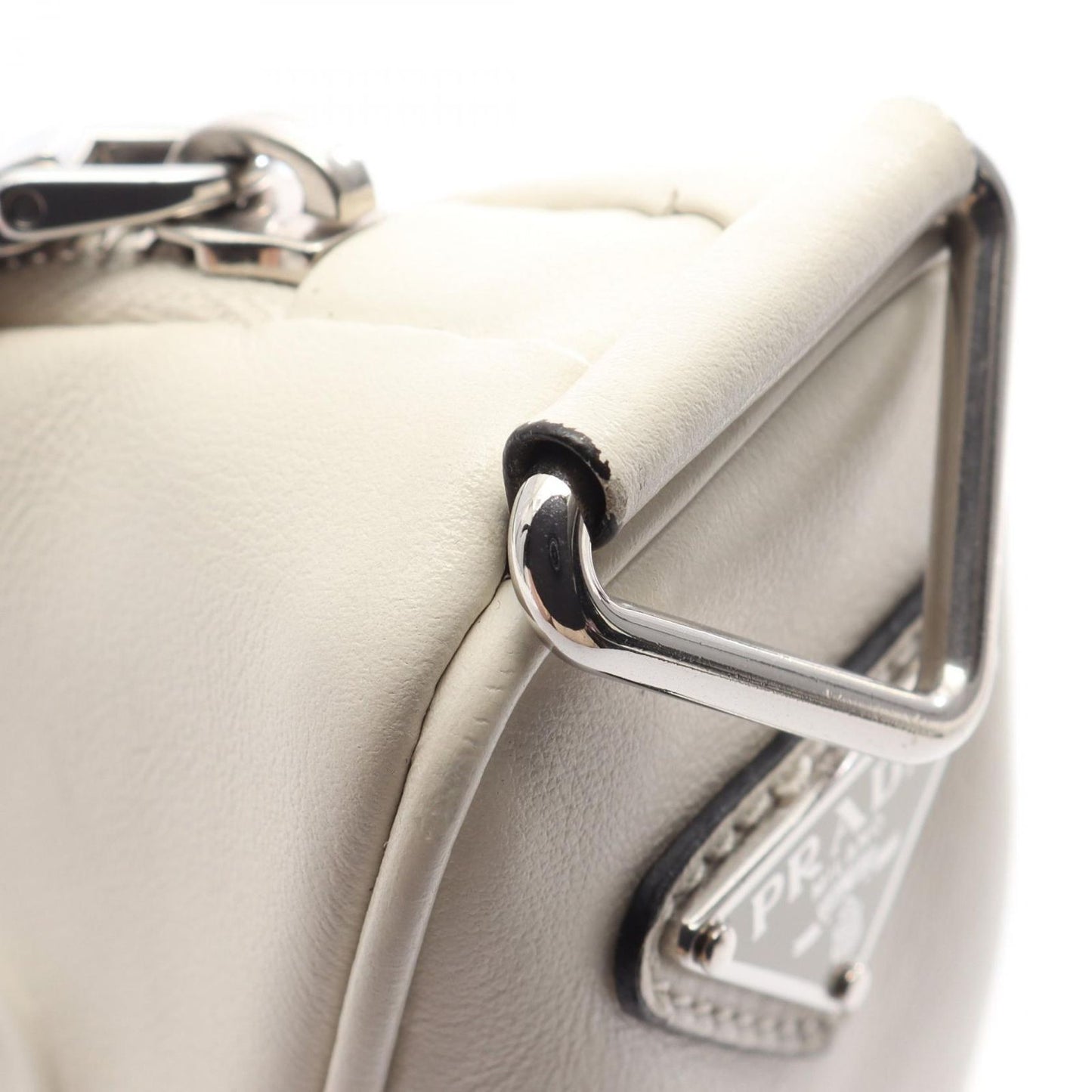 Prada Shoulder Bag Triangle White Black Leather — view 6
