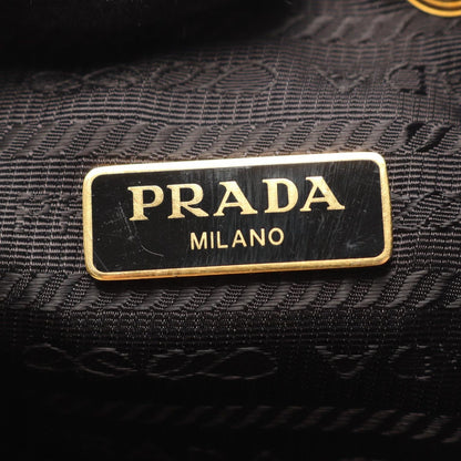 Prada Handbag Logo Jacquard Ribbon Drawstring 2-Way Black Canvas Leather Motif — view 4