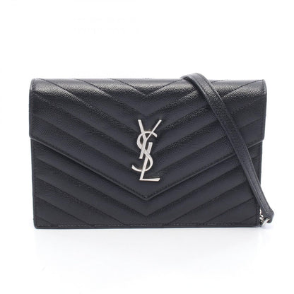 Saint Laurent Paris Shoulder Bag Monogram Envelope Black Leather Cassandra