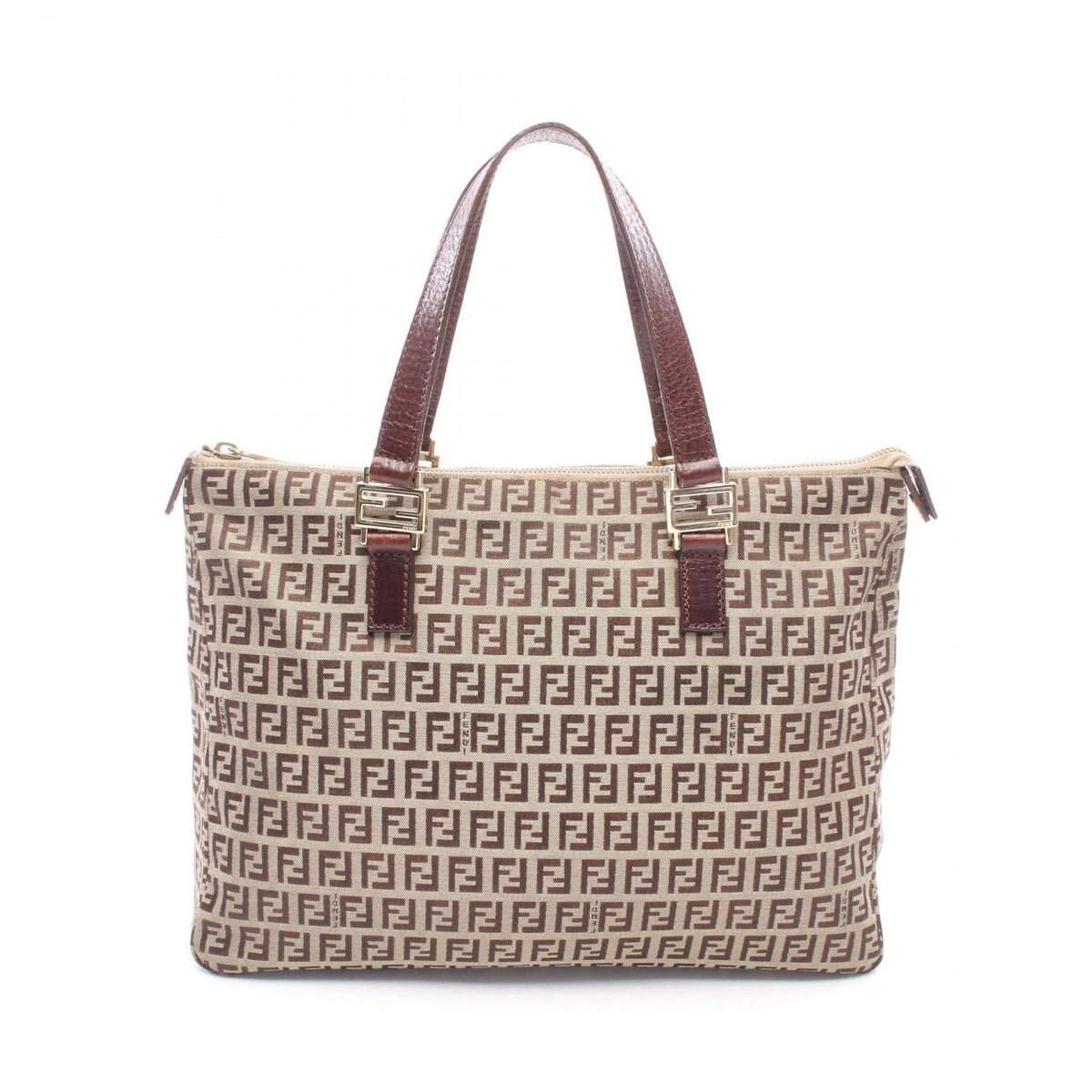Fendi Tote Bag Zucchino Beige Brown Canvas Leather