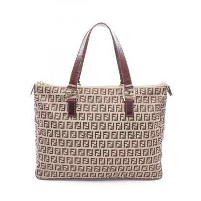 Fendi Tote Bag Zucchino Beige Brown Canvas Leather